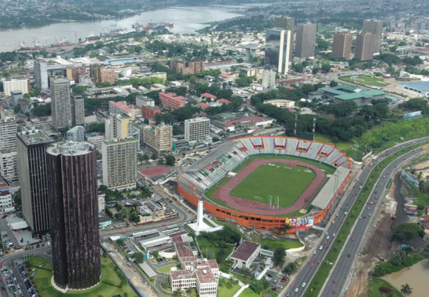 Vue aérienne du Plateau, quartier d'affaires d'Abidjan, Côte d'Ivoire